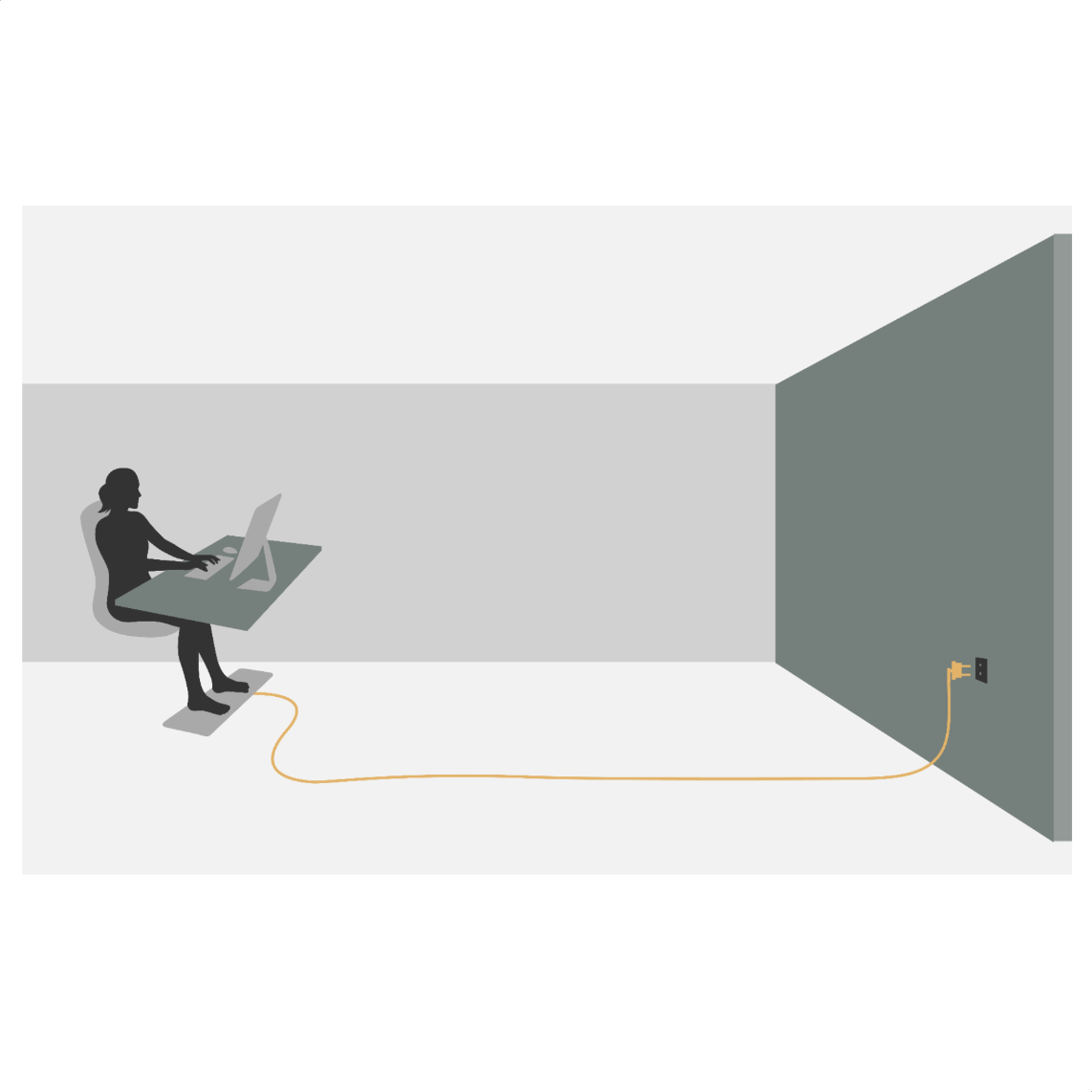 Illustration eines Arbeitsplatzes, der mit dem Erdungskabel an die Steckdose angeschlossen ist